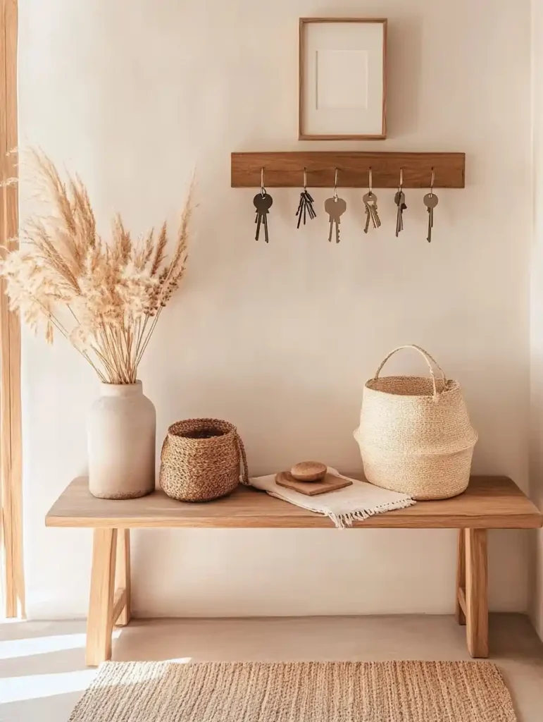 A creative key holder displaying small plants and photos, transforming a functional item into a decorative piece.