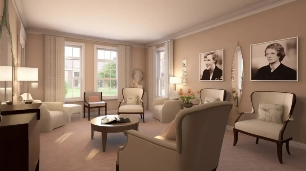 A stylish living room with a gallery wall displaying framed art and personal photos, complemented by soft lighting and a neutral color scheme.